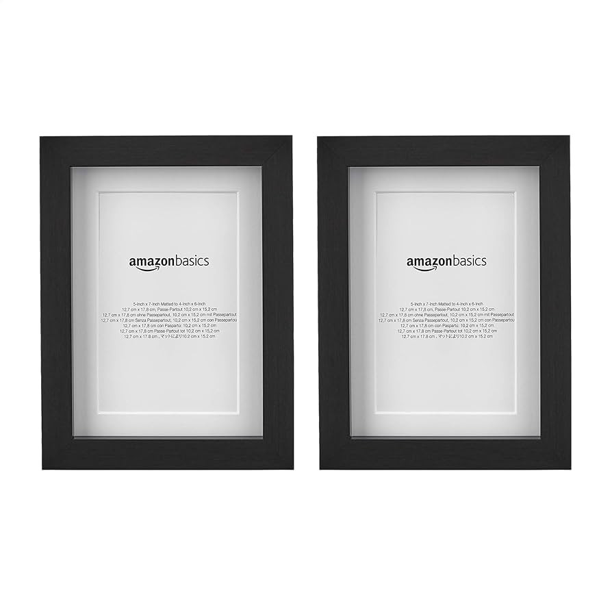 Amazon Basics 5" x 7" Rectangular Photo Picture Frame or 4" x 6" with Mat, 2-Pack, Black | Amazon (US)