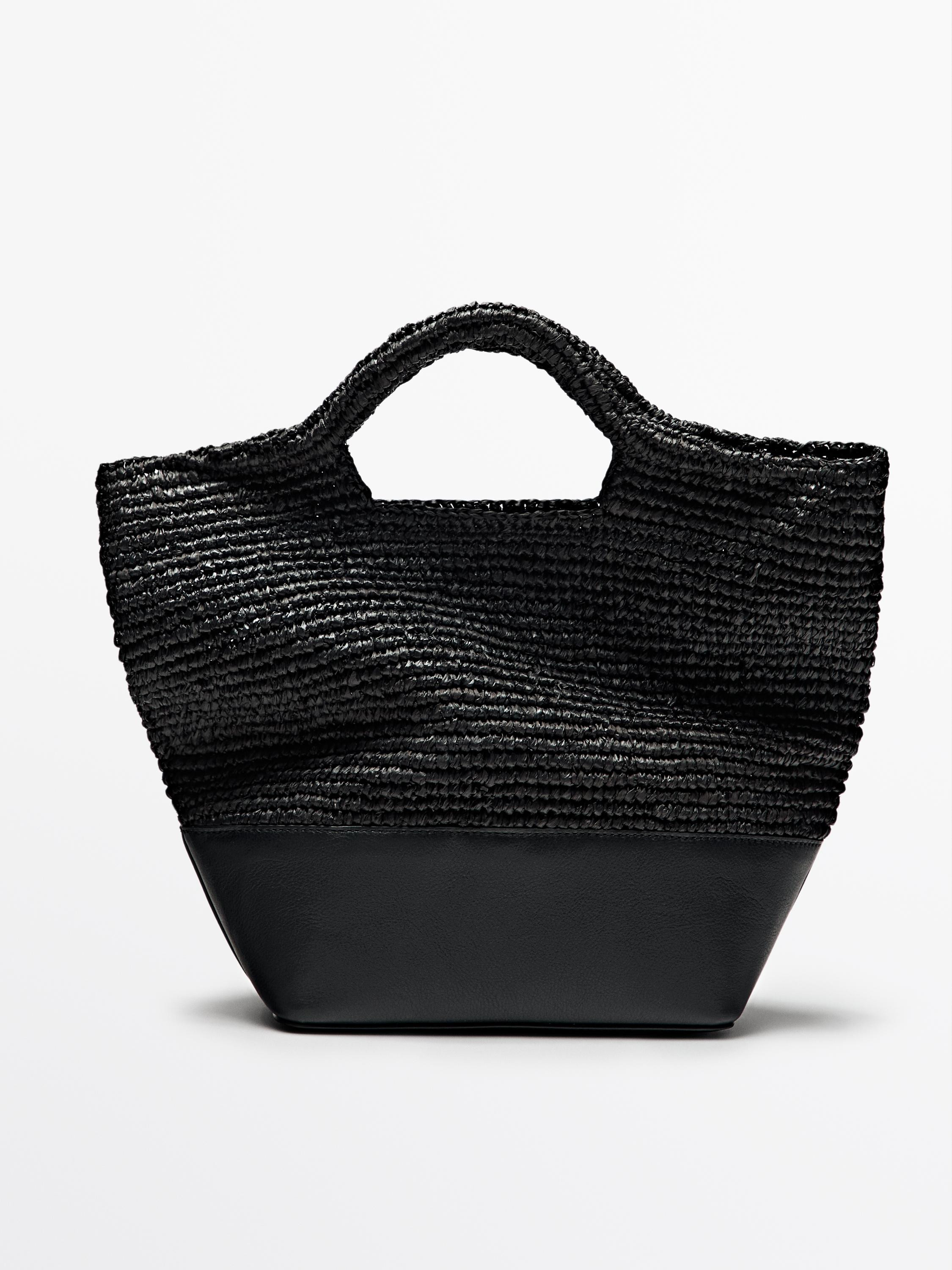 Natural raffia bag with leather base | Massimo Dutti UK