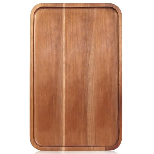 Large Wooden Serving Trays Long Party Charcuterie Boards Acacia Wood Platters Serving Cheese Board Rectangular Appetizer Snack Plates Rectangle Kitchen Dinner Platter for Food Dish Cake Dessert Tray | Amazon (US)
