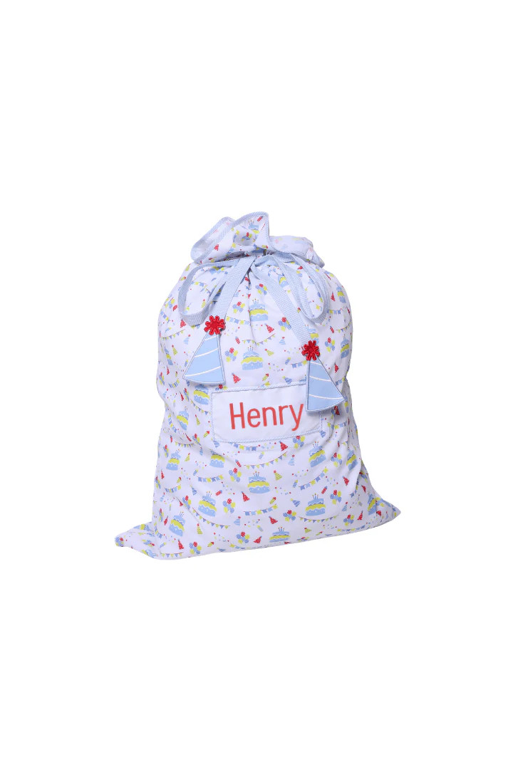Embroidered Blue Happy Birthday Present Bag | The Smocked Flamingo