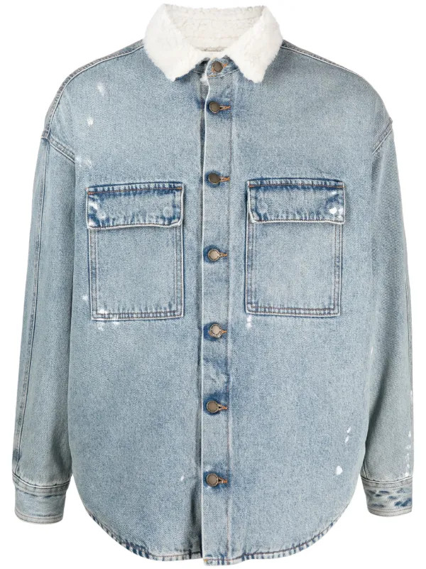 DARKPARK shearling-collar distressed-denim Jacket - Farfetch | Farfetch Global