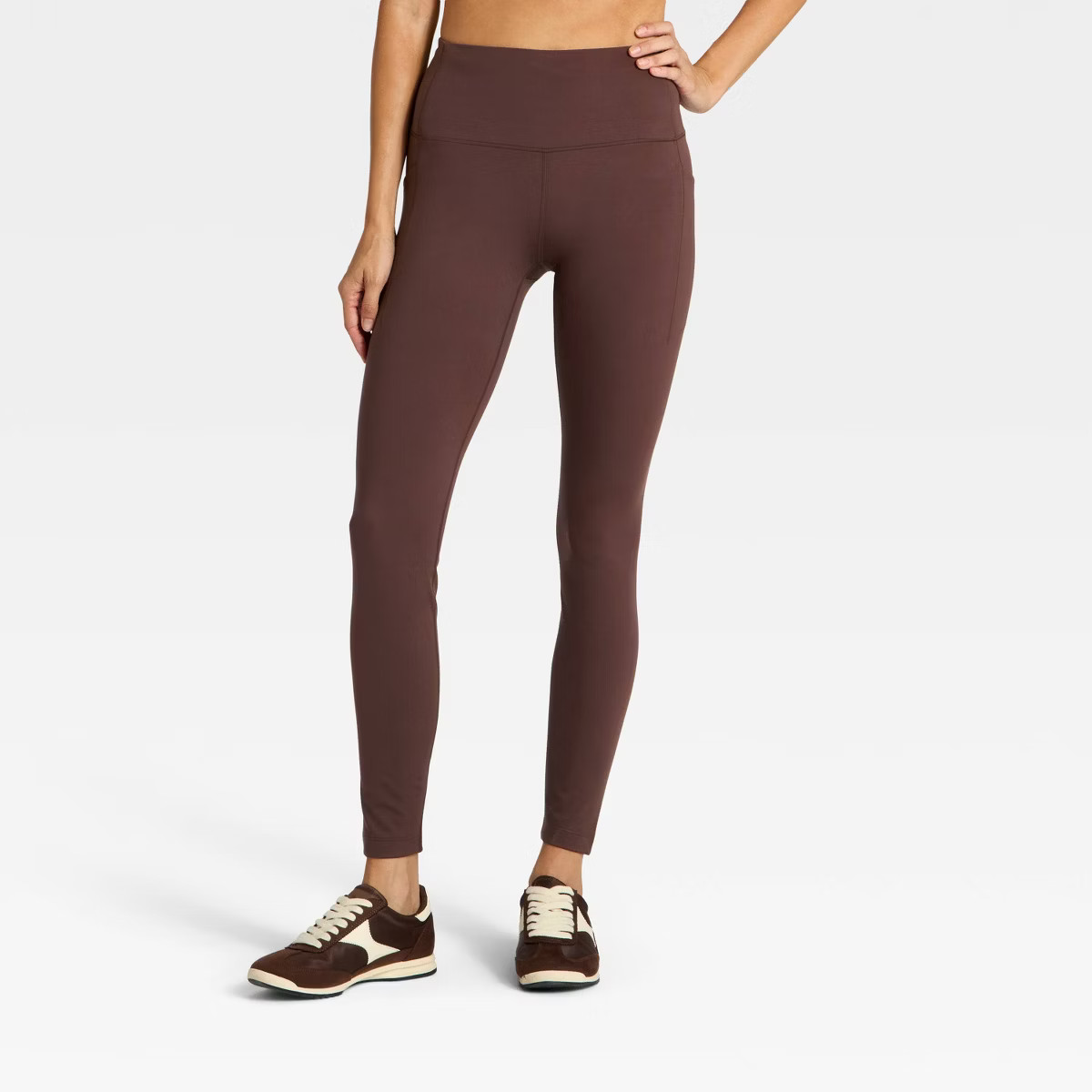 Women's High-Rise Fleece Lined Winter Leggings - All In Motion™ Brown M | Target