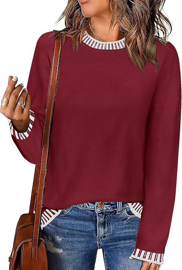 Zeagoo Womens Crewneck Pullover Sweater Long Sleeve Knit Side Slit 2024 Fall Winter Sweater Tops | Amazon (US)
