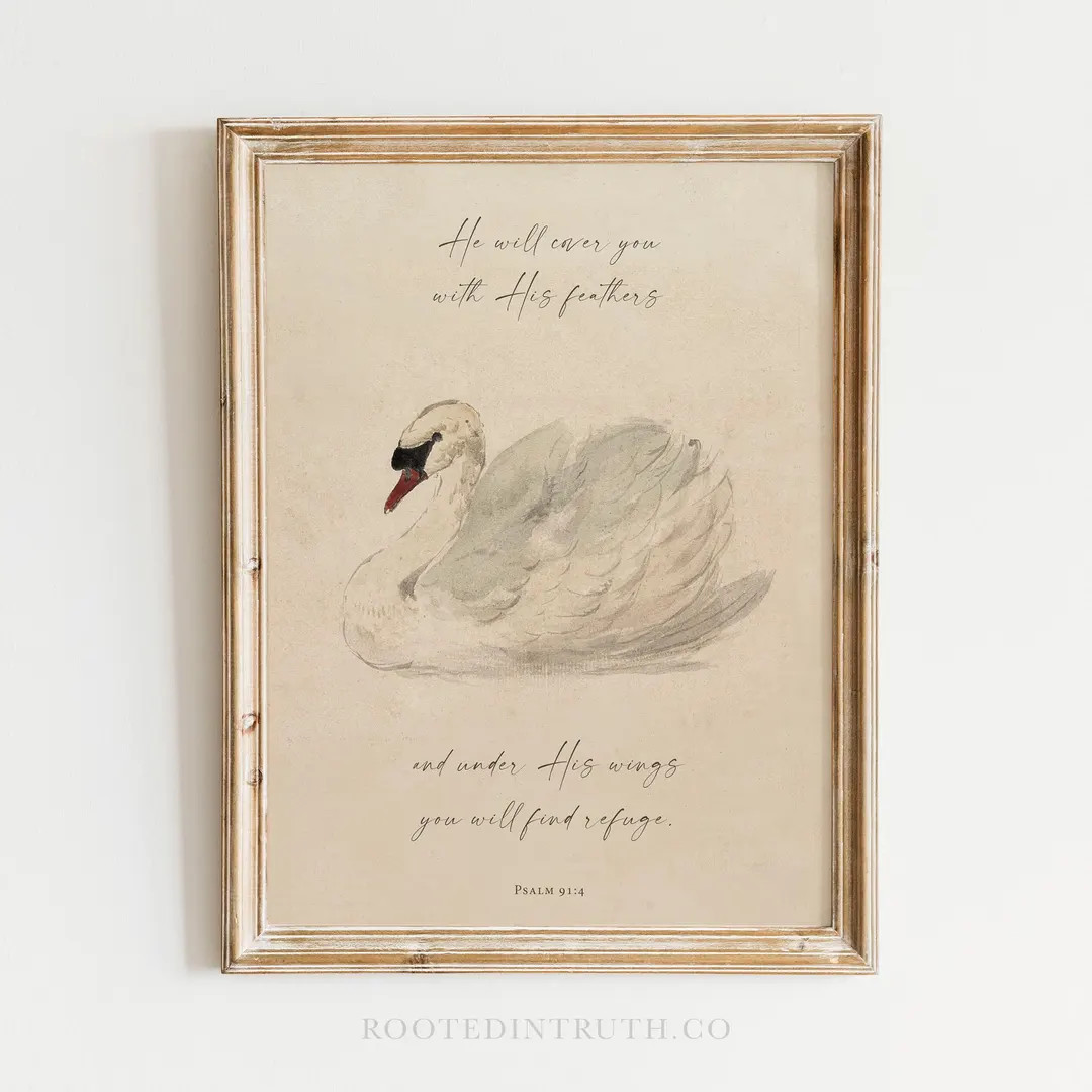 Psalm 91 Christian Wall Art Print, Under His Wings Bible Verse Artwork, Christian Nursery, Girls ... | Etsy (US)