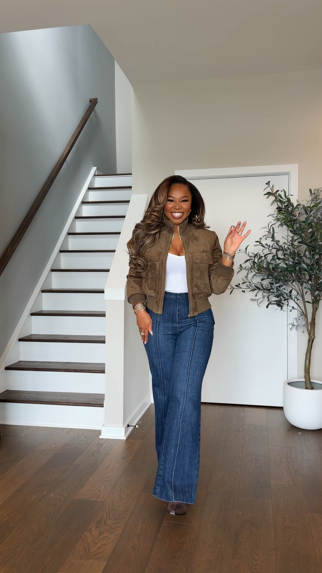 large jacket. small tank. 12 jeans 😍✨ linked similar boots!