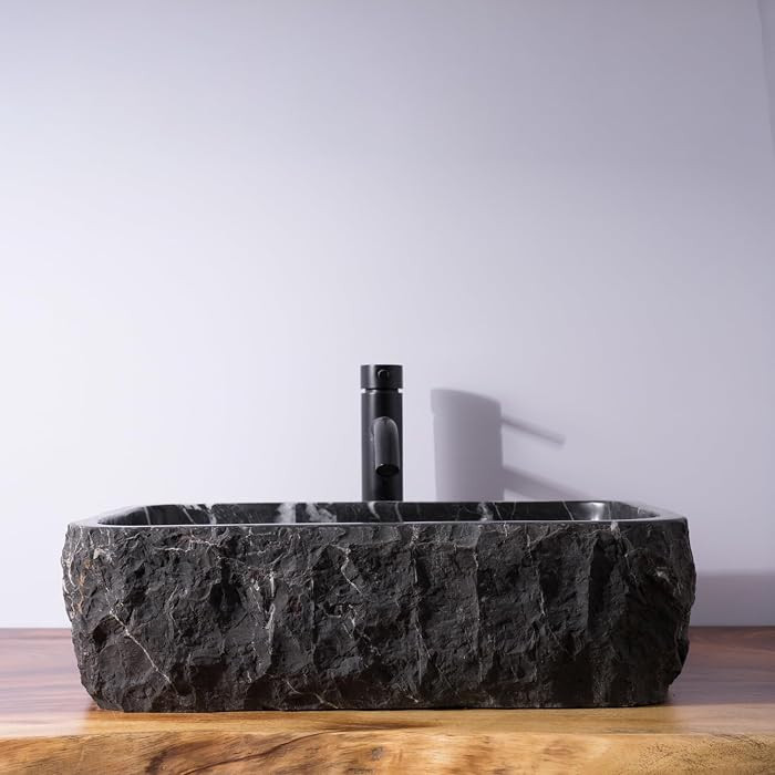 Black Hand-Carved Marble Vessel Sink, Rectangular, 20" x 14" x 5.5" | Amazon (US)