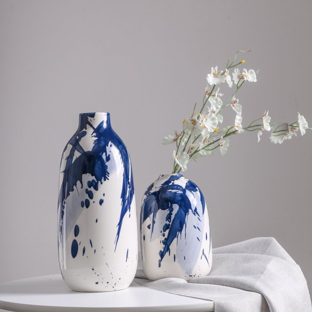 TERESA'S COLLECTIONS Blue and White Oriental Ceramic Decorative Vases for Home Decoration, Set of... | Walmart (US)