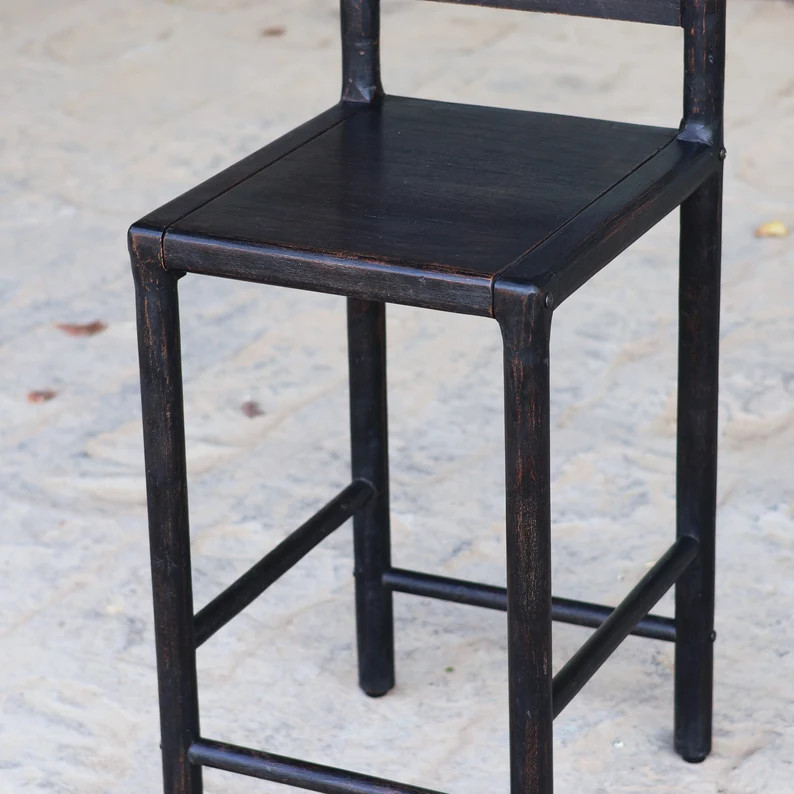 Vintage Black Reclaimed Wooden Counter Chair Dining Chair Kitchen and Dining Chair Rustic Black F... | Etsy (US)