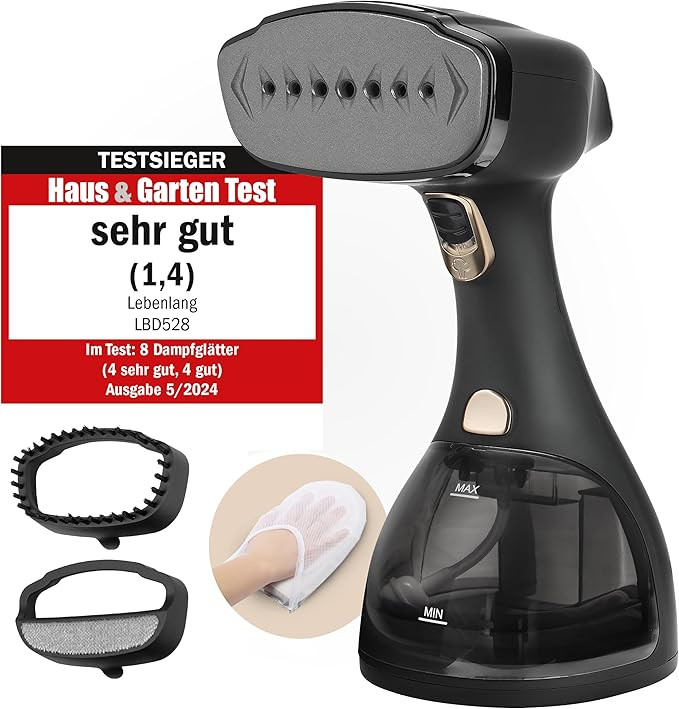 LEBENLANG Steamer Dampfglätter TESTSIEGER - 1500W & 300ml inkl. Bügelhandschuh & Aufsätze I Pr... | Amazon (DE)
