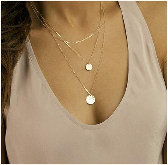 Amazon.com: Coin Pendant Layered Necklace Choker Whit Exquisite Crescent Gold Necklace for Women ... | Amazon (US)