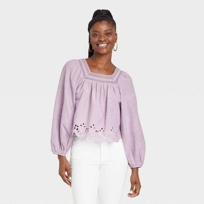 Women's Balloon Long Sleeve Eyelet Blouse - Universal Thread™ | Target