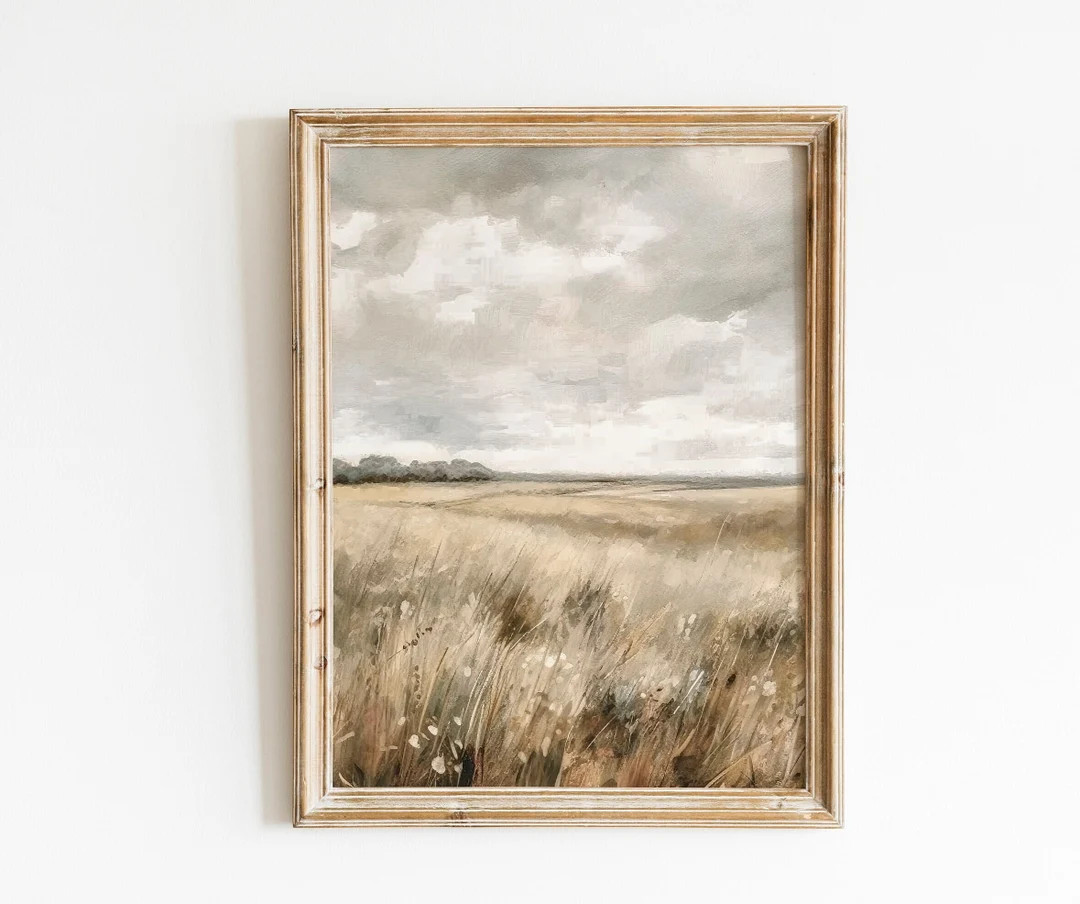 Muted Fall Field Landscape Small Painting Beige Neutral - Etsy | Etsy (US)