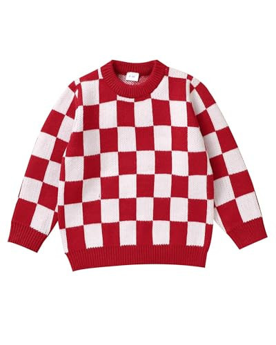Toddler Girl Winter Clothes Cute Plaid Sweater 5-6 Years Crewneck Pullover Long Sleeve Knit Sweaters Fall Spring Outfit Red | Amazon (US)
