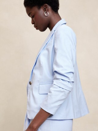 Linen-Blend Ruched-Sleeve Blazer | Banana Republic Factory