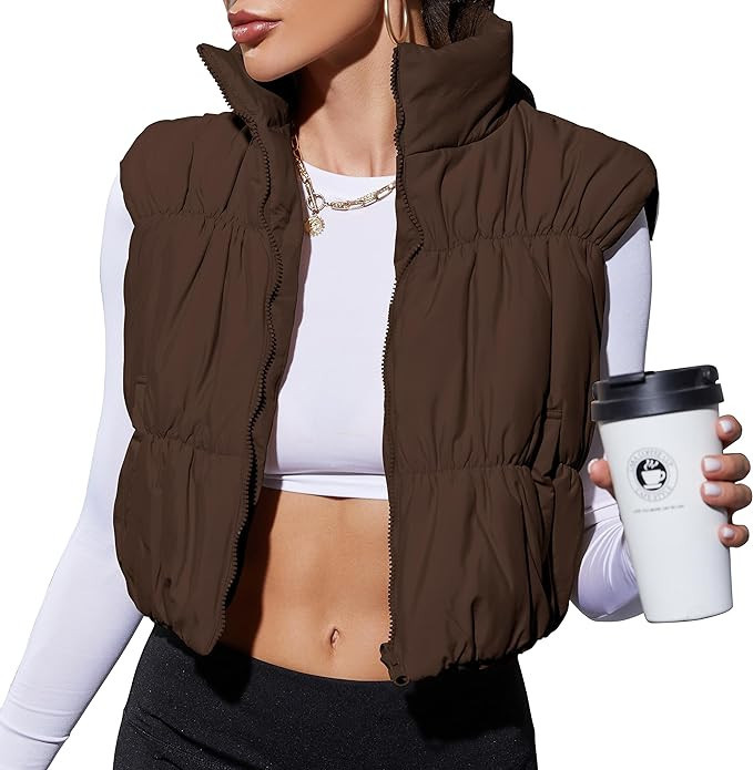 LUYAA Women's Winter Crop Vest Lightweight Sleeveless Warm Outerwear Puffer Vest Padded Gilet | Amazon (US)