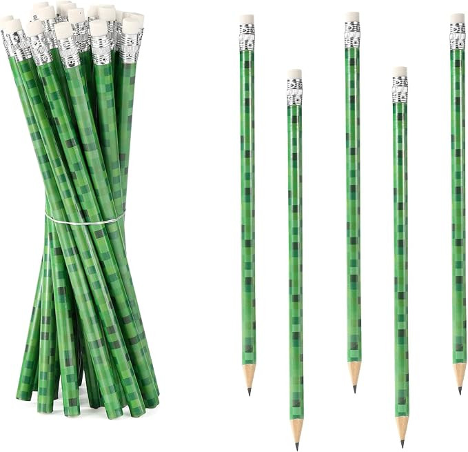 20pcs Pixel Pencils, Pixel Theme Party Supplies Wooden Pencils with Eraser Classroom Stationery P... | Amazon (US)