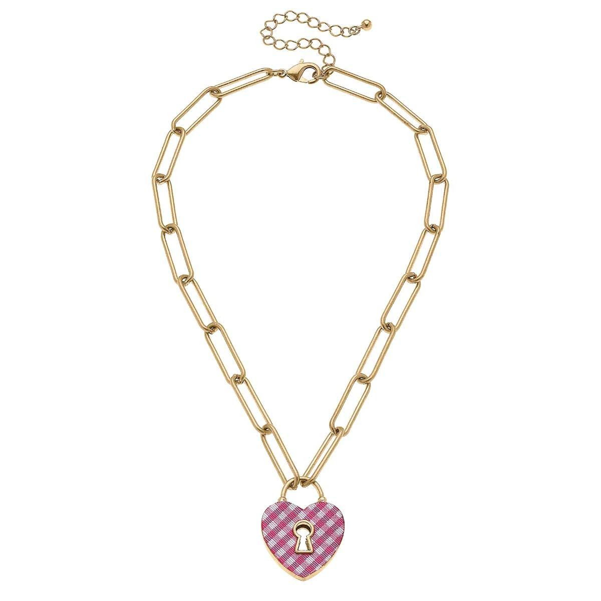 Monclér Gingham Heart Padlock Necklace in Fuchsia | CANVAS