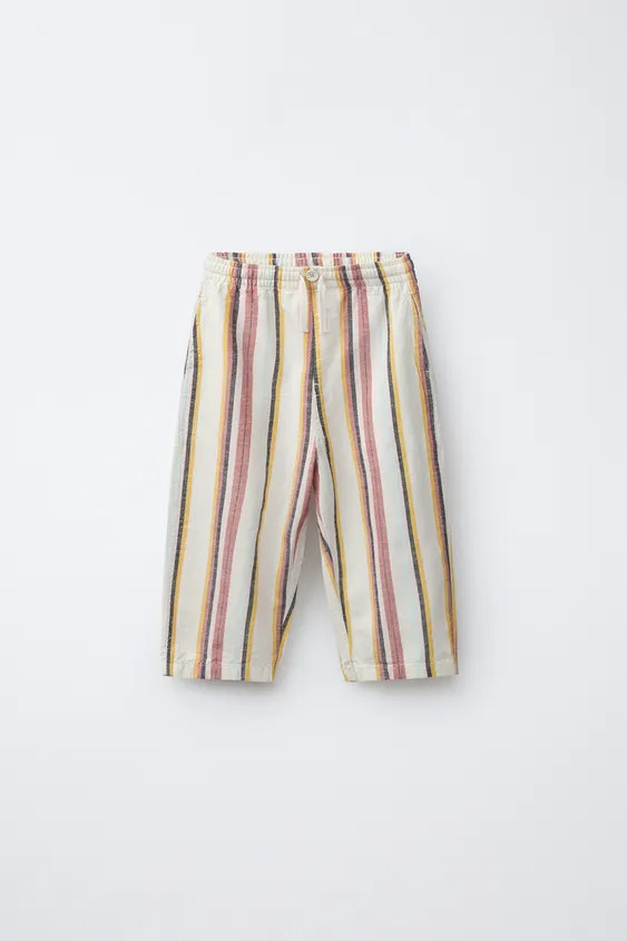 PANTALON BAGGY À RAYURES EN COTON ET LIN | Zara FR