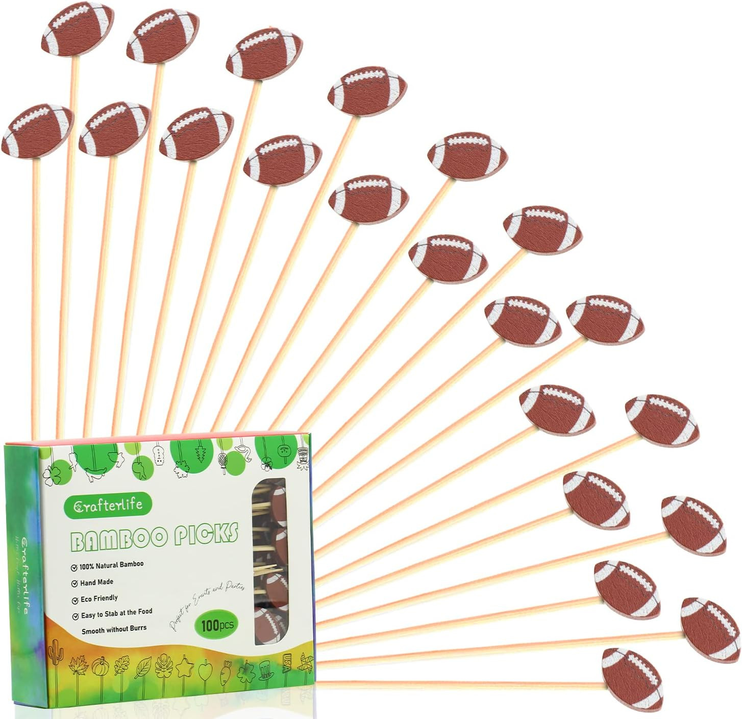 100pcs Football Cocktail Picks Decorative Toothpicks Fruit Sandwich Skewers Dessert Sticks for Rugby Ball Super Bowl League Sports Catered Events Decorations Party Supplies | Amazon (US)