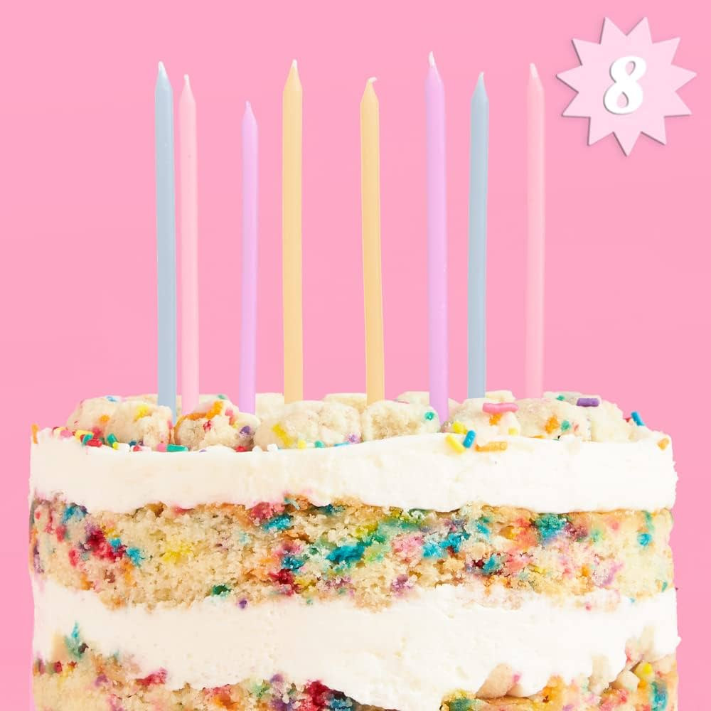 xo, Fetti Skinny Pastel Happy Birthday Party Candles - 8 Pieces | Cute Bday Supplies, Fun Cake De... | Amazon (US)