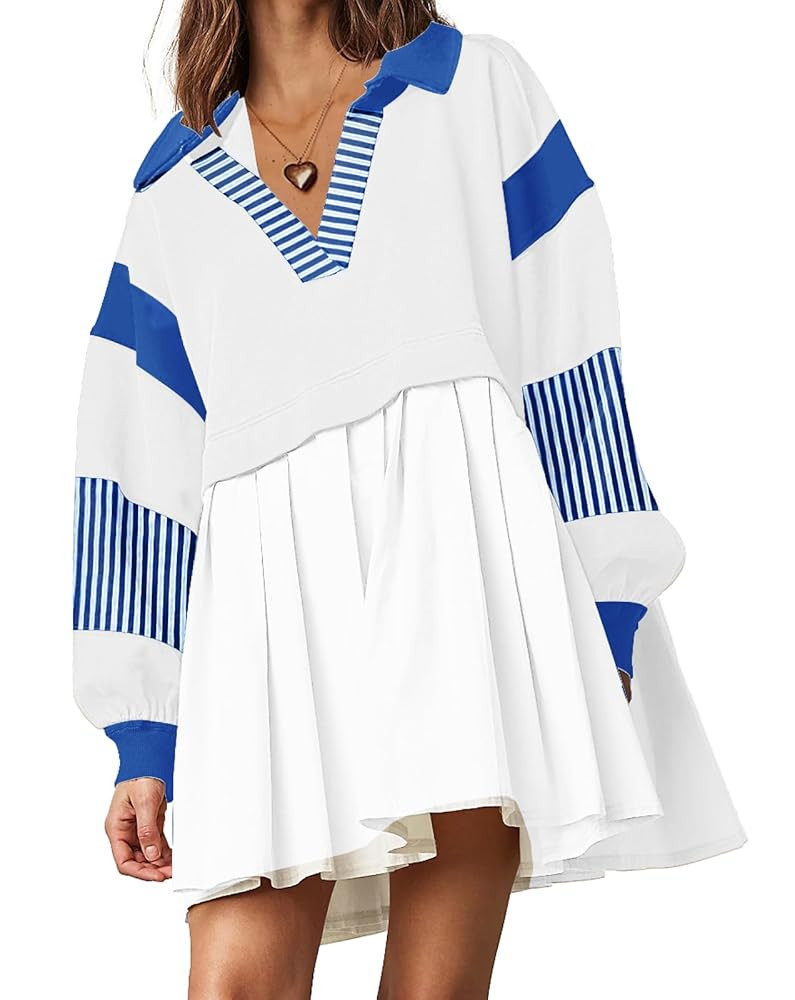 SAUKOLE Women’s Oversized Casual Sweatshirt Patchwork Dress Fall Long Sleeve Trendy Lapel Neck ... | Amazon (US)