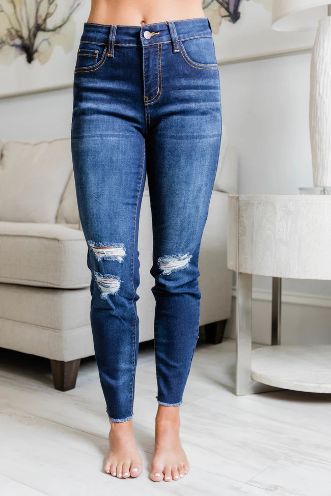 Regina Distressed Skinny Jeans Dark Wash | The Pink Lily Boutique