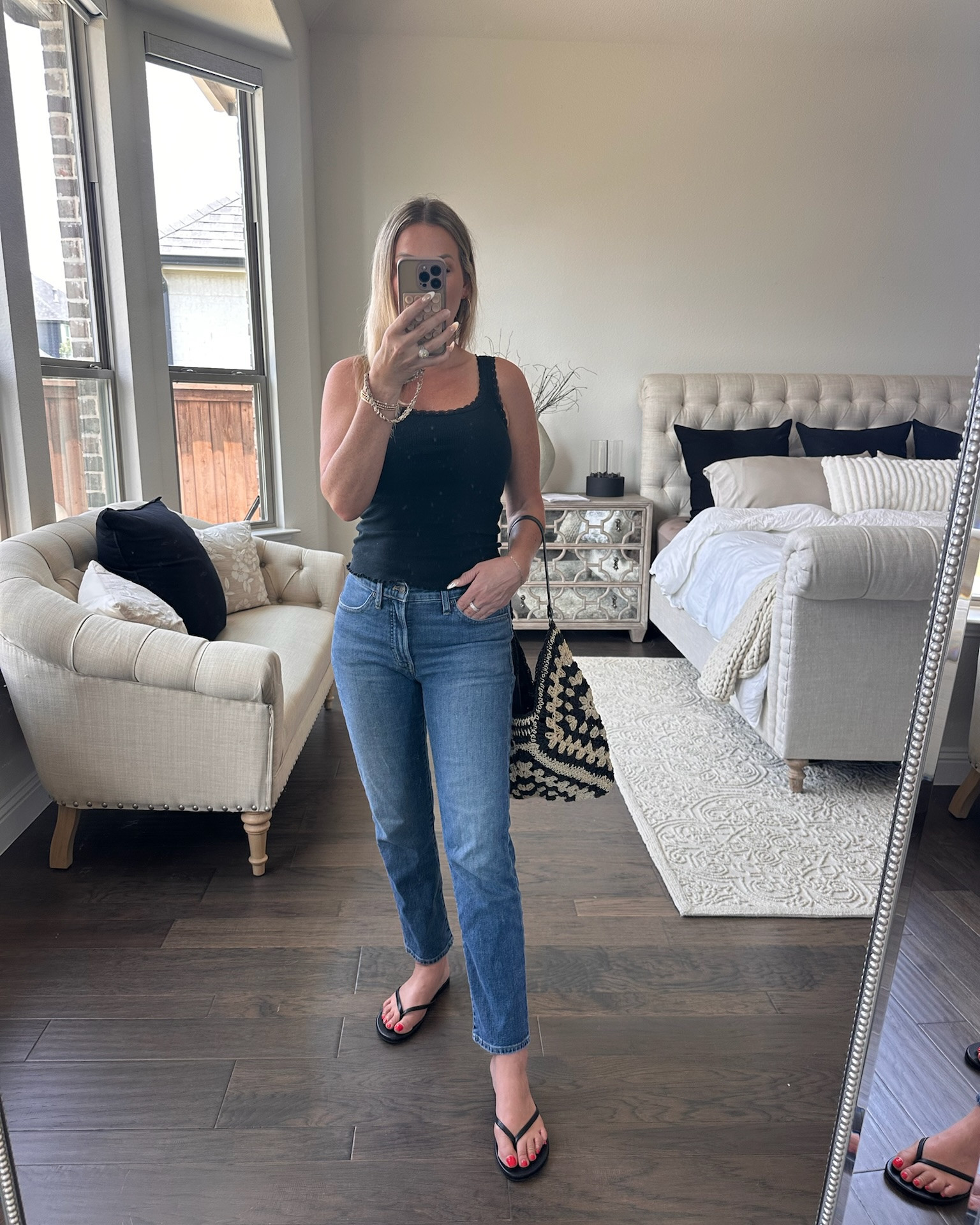 These jeans are from Madewell and on sale! Use code LTK20 for 20% off

Classic summer basics that always work. 🖤

A black tank, straight-leg jeans, simple flip-flops, and a woven tote are the kind of timeless pieces I reach for on repeat. It’s an easy everyday outfit that’s polished without feeling overdone—and one you’ll wear all summer long.

Wearing:
Tank: Target
Jeans: Madewell
Sandals: Amazon

#LTKStyle #LTKSummer #Over40Style #EverydayStyle #CasualChic #SummerOutfit

#LTKootd #LTKSaleAlert #LTKxMadewell