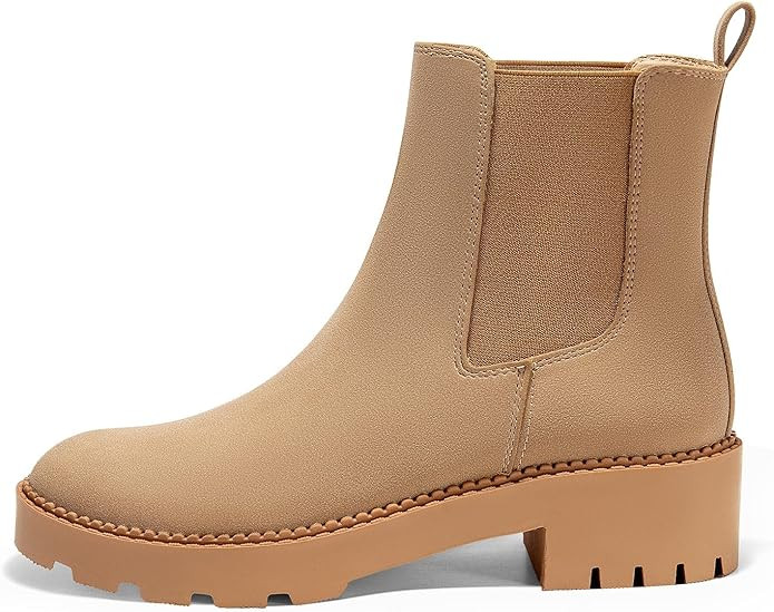 Coutgo Womens Platform Chunky Low Heel Slip on Chelsea Boots Suede Elastic Ankle Boots | Amazon (US)