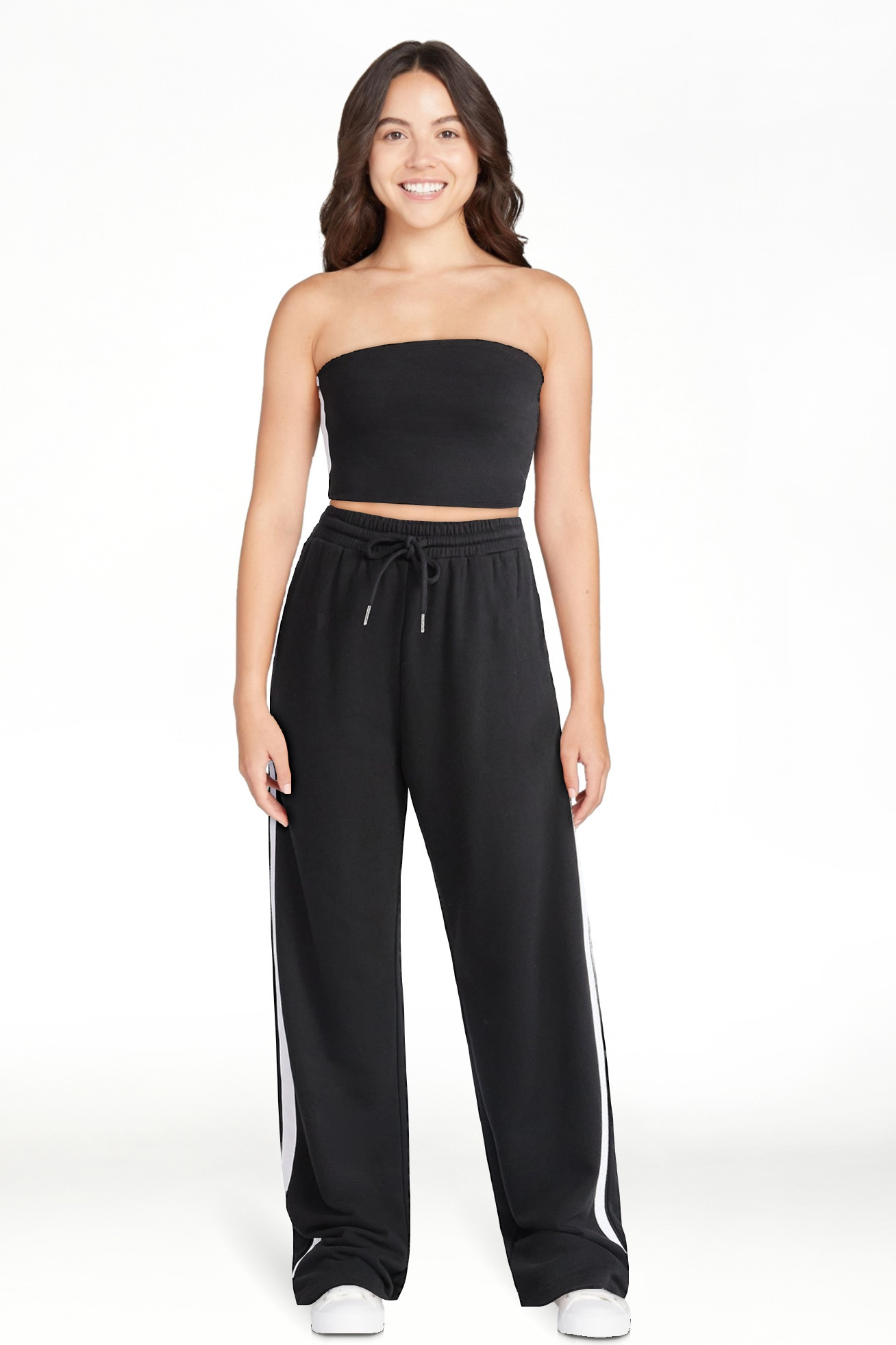 No Boundaries French Terry Tube Top and Pants Set, 2-Piece, Women's | Walmart (US)