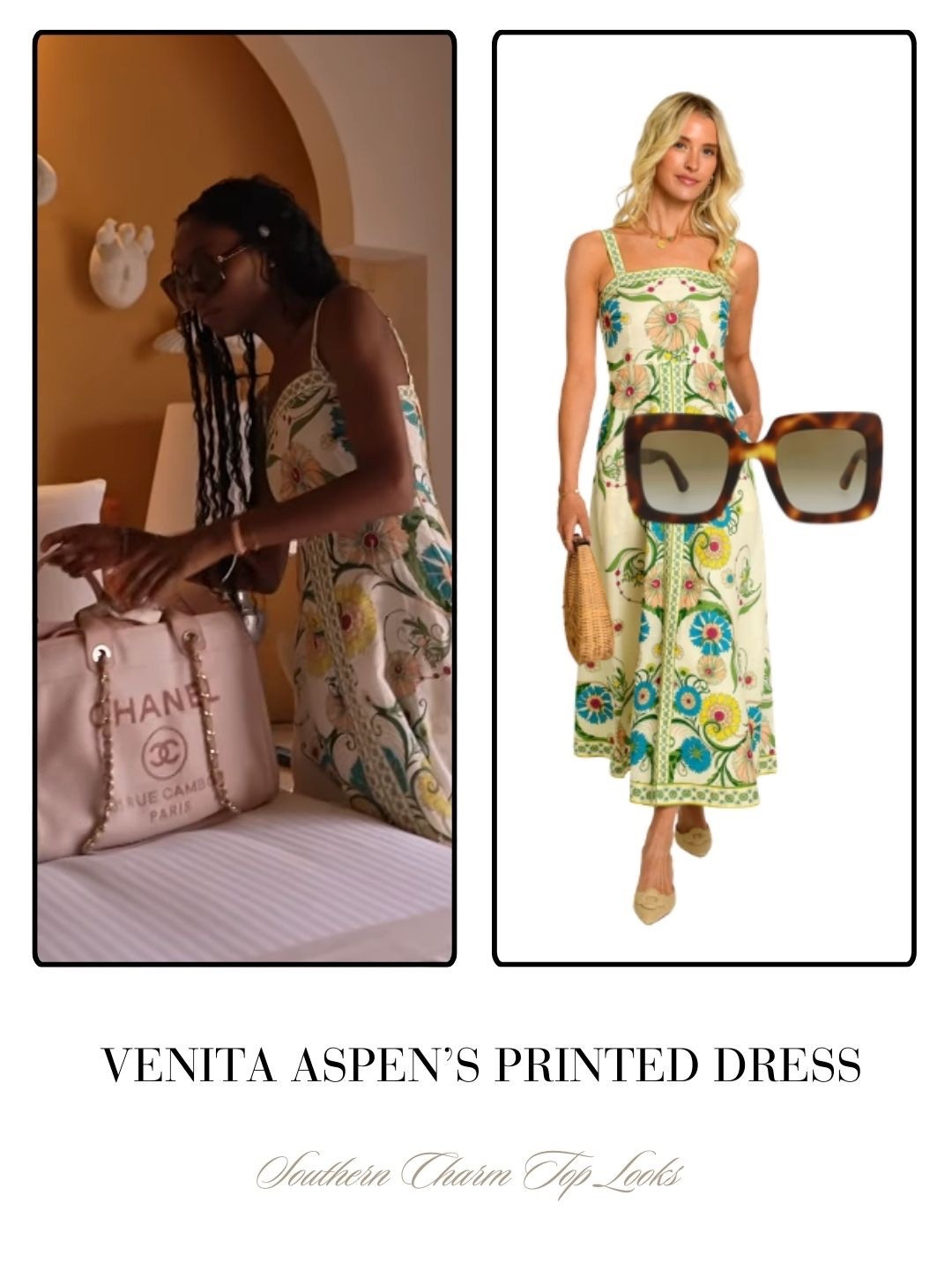 Venita Aspen’s Printed Maxi Dress and Sunglasses // Dress Sold by Elizabeth James 
