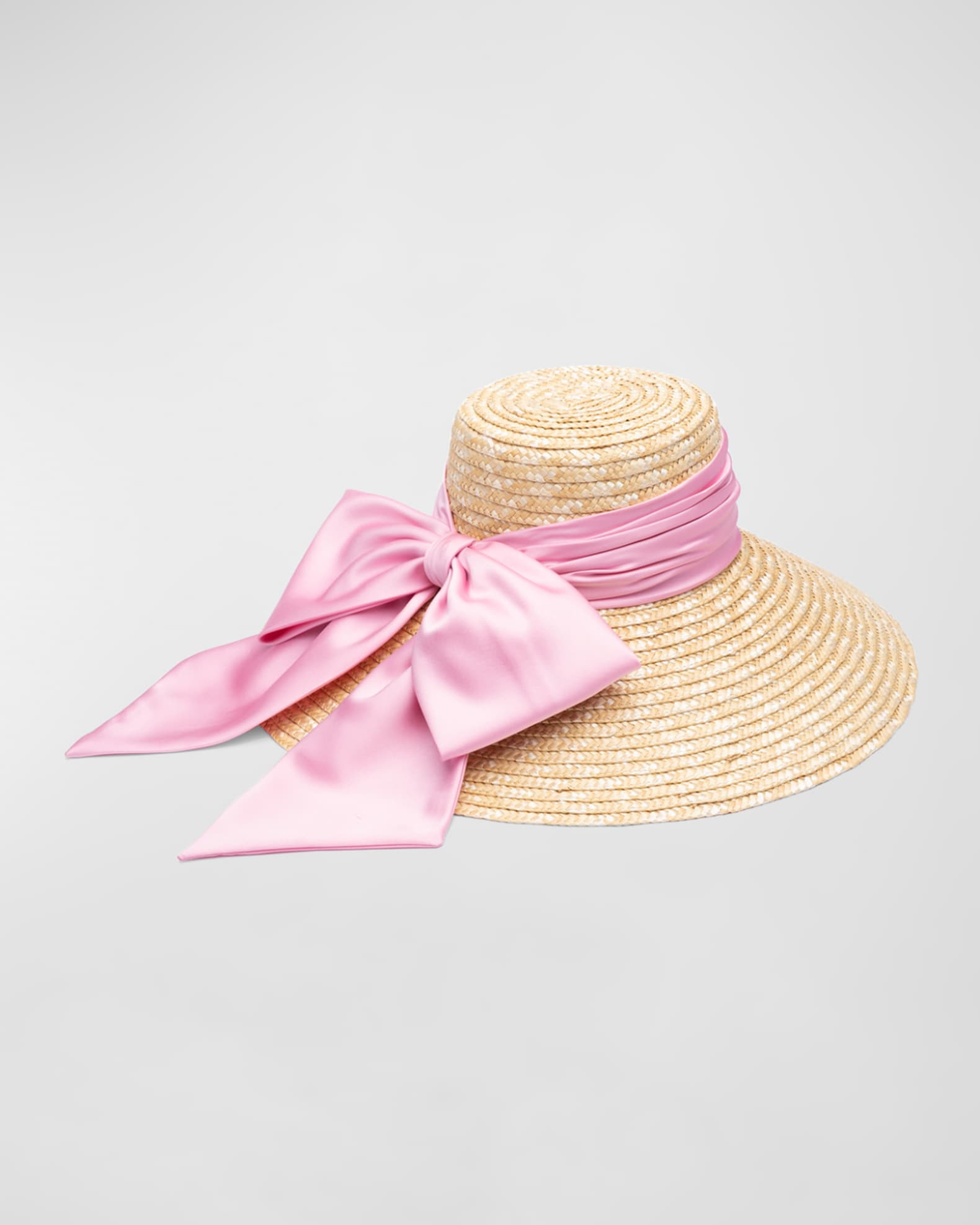 Eugenia Kim Mirabel Wide Brim Hat With Pink Satin Bow | Neiman Marcus