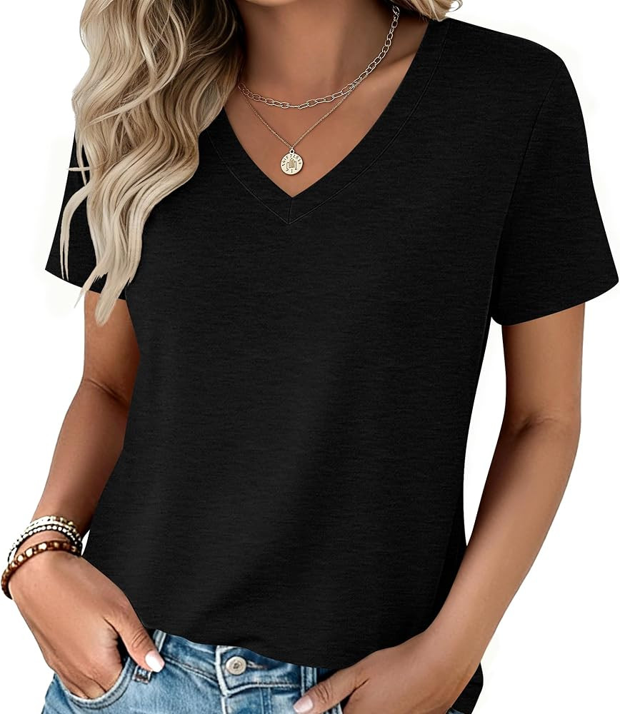 Zeagoo Womens V-Neck Tops Summer Casual Short Sleeve Tshirts S-3XL | Amazon (US)