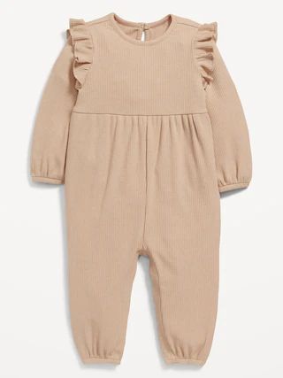 Long-Sleeve Rib-Knit Ruffle-Trim Jumpsuit for Baby | Old Navy (US)