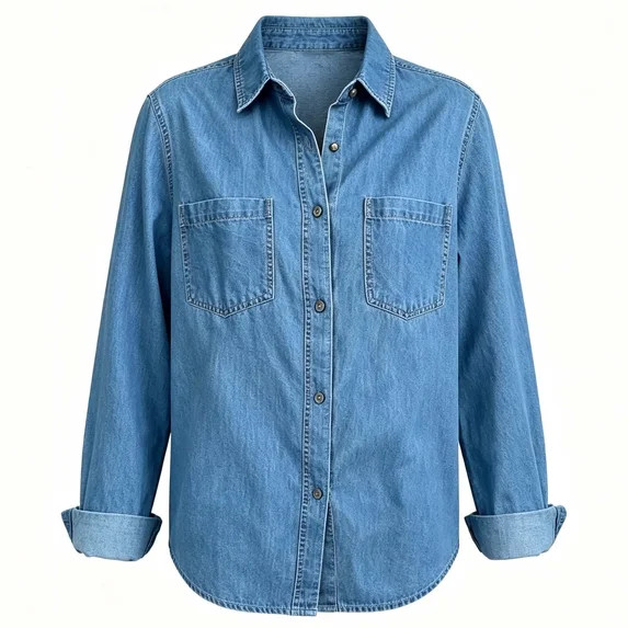 Livrdious Womens Denim Shirts Lightweight Button Down Jean Shirts for Women Curved Hem Boyfriend ... | Walmart (US)