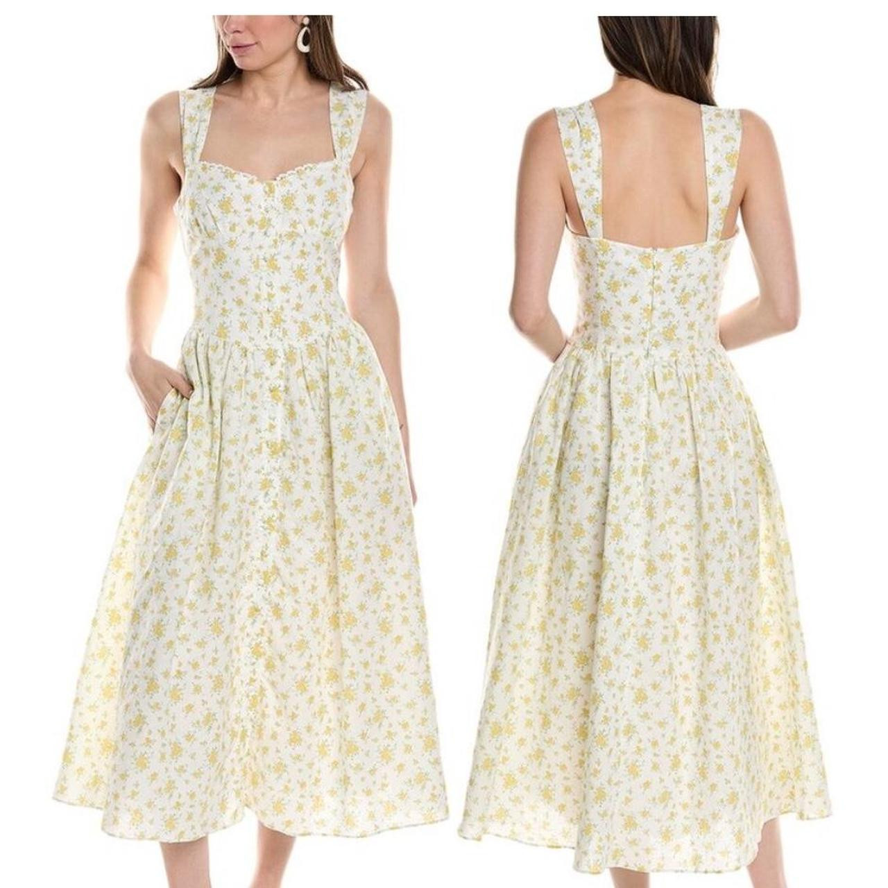Bardot Women's Linen Dress - Yellow/Cream - XL | Depop US