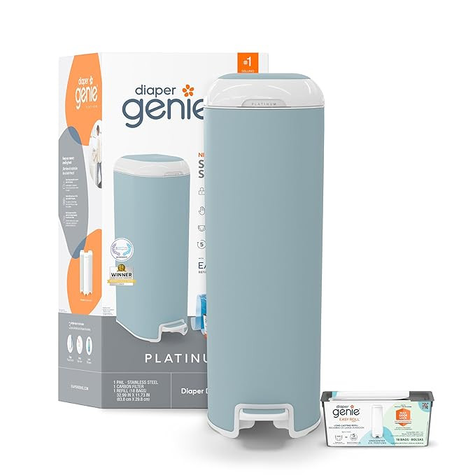 Diaper Genie Platinum Pail (Glacial Blue) is Made in Durable Stainless Steel and includes 1 Easy ... | Amazon (US)
