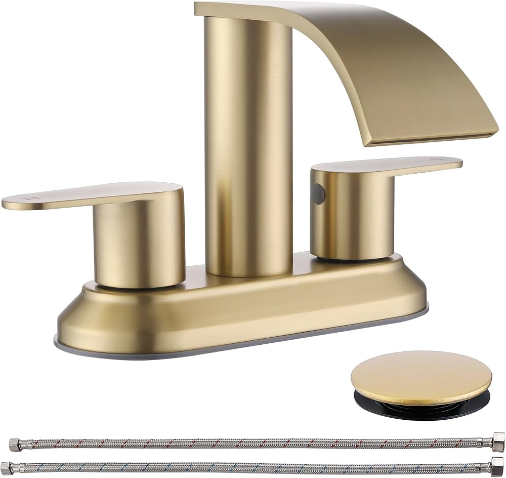 4 inch Centerset Bathroom Faucets Brushed Gold, Stainless Steel Gold Sink Faucet Bathroom with cU... | Amazon (US)