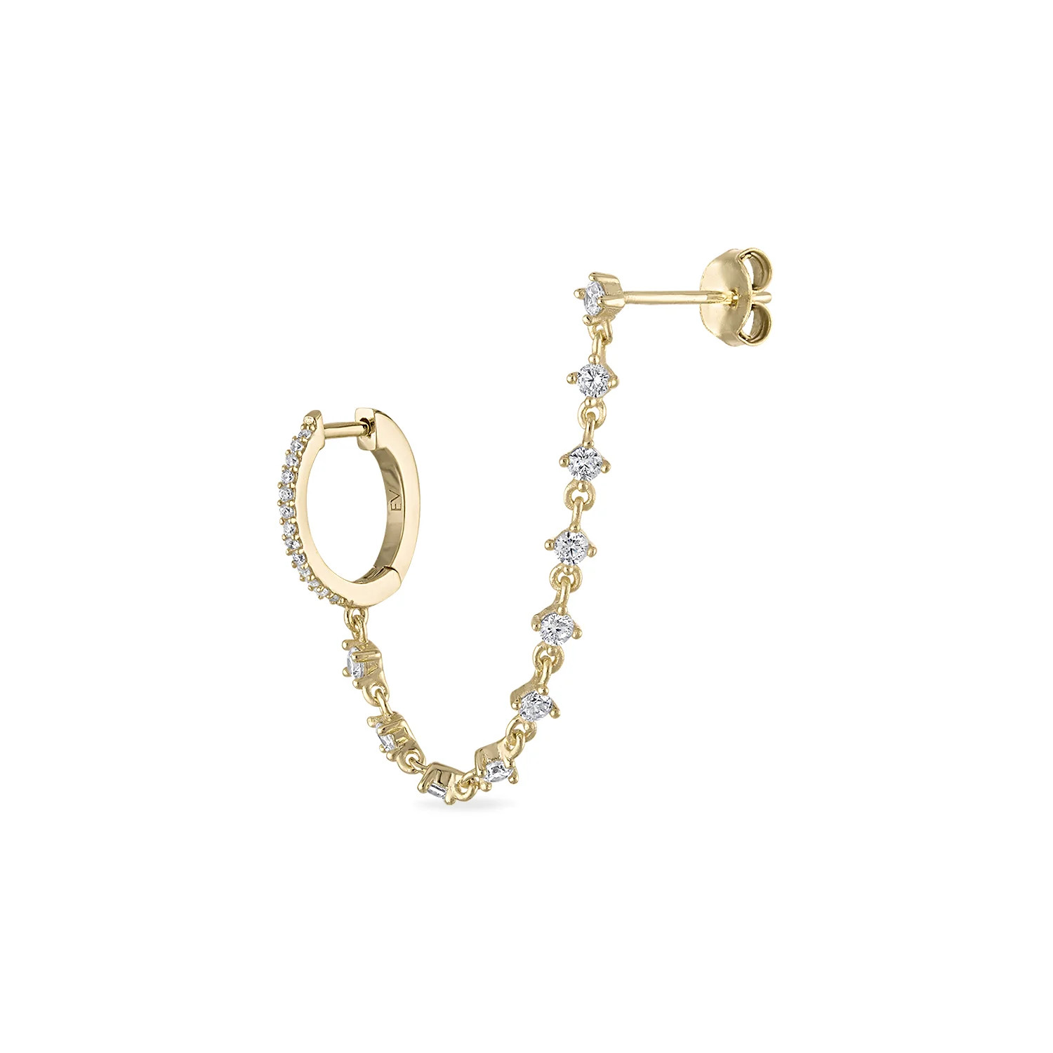 14k Vermeil Huggie and Stud Dangle Chain Earring | Emily Volaski