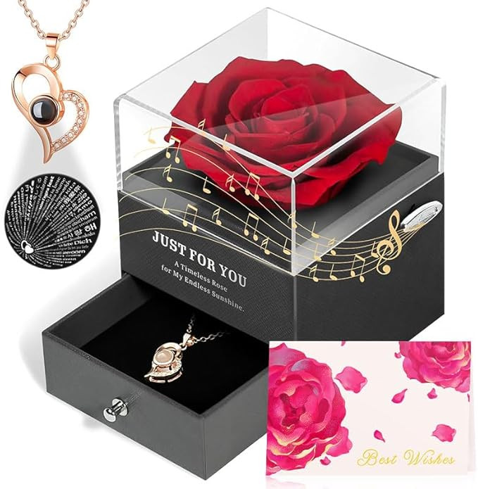 Real Preserved Rose Gifts for Women Christmas - Eternal Rose Box with Necklace for Mom, Girlfrien... | Amazon (US)