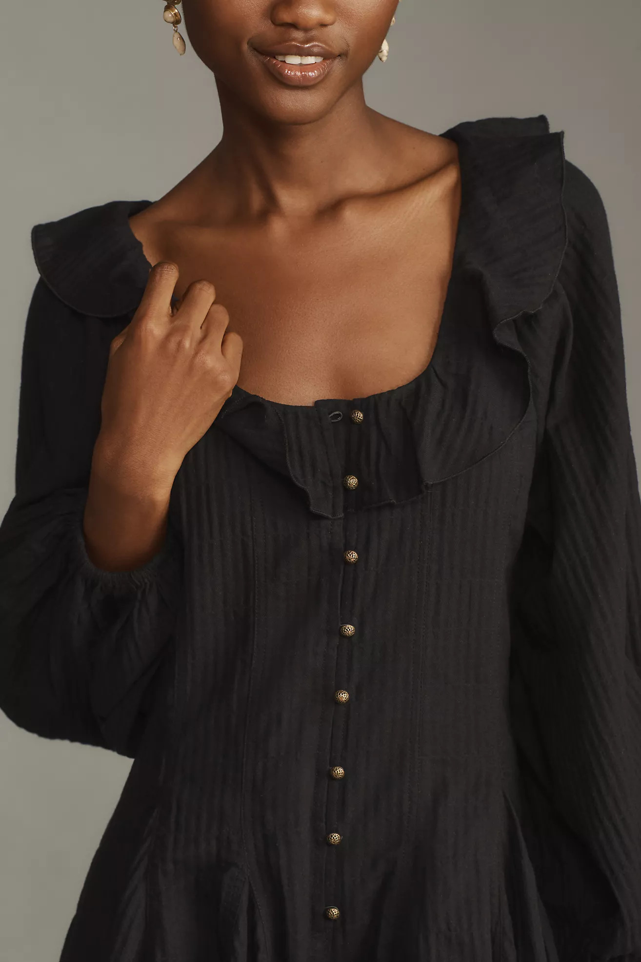 Pilcro Long-Sleeve Ruffled Scoop-Neck Romper | Anthropologie (US)