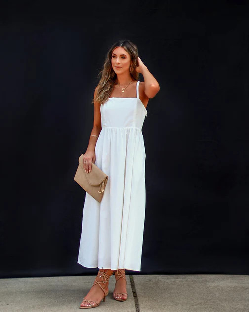 Brighter Days Cotton Linen Blend Pocketed Midi Dress - White - SALE | VICI