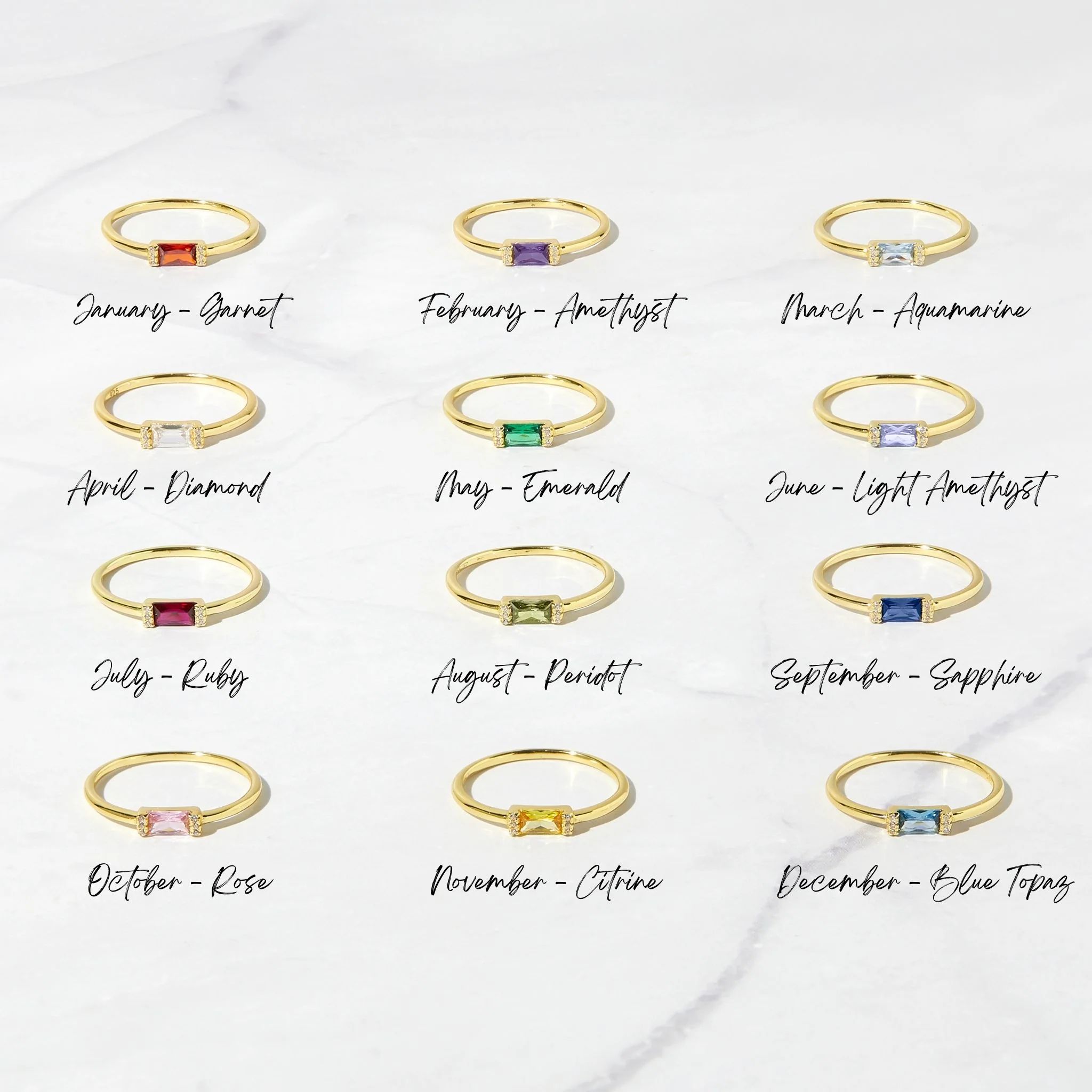 Gold Baguette Birthstone Rings | Sami Jewels