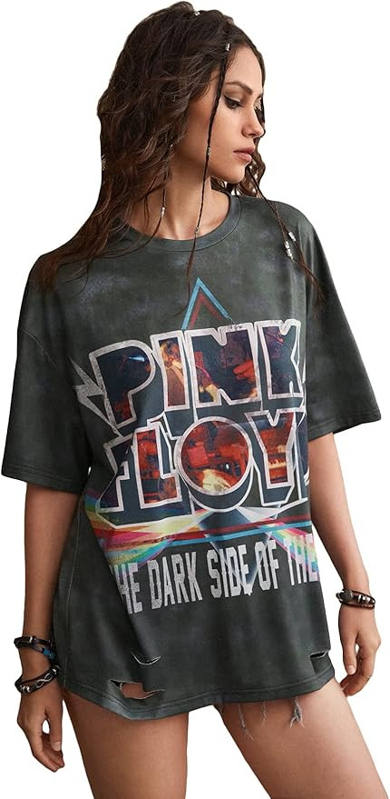 SHENHE Women's Graphic Oversized Tees Tie Dye Letter Print Short Sleeve Casual T Shirt | Amazon (US)