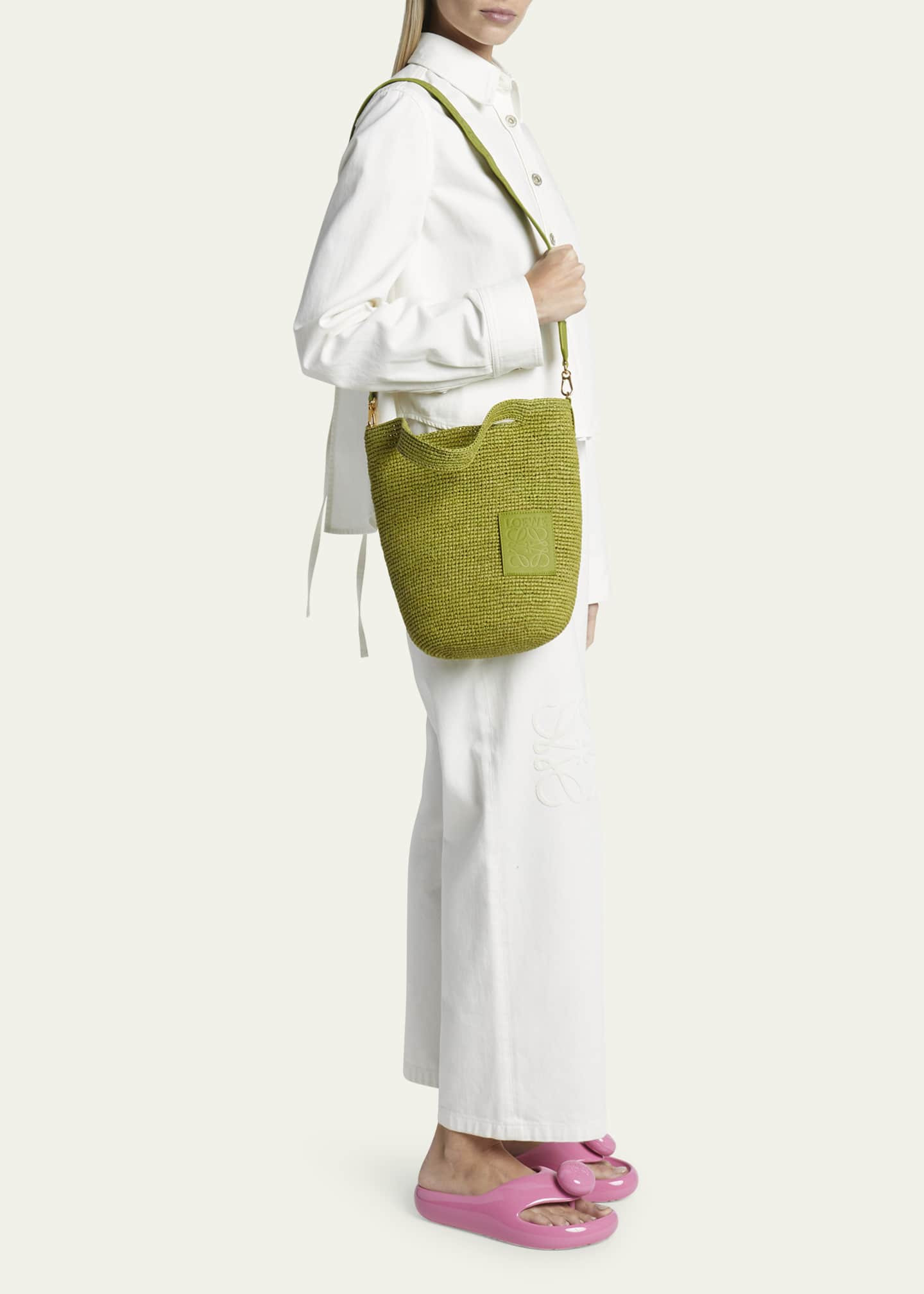 Loewe x Paula’s Ibiza Slit Mini Tote Bag in Raffia with Leather Anagram | Bergdorf Goodman