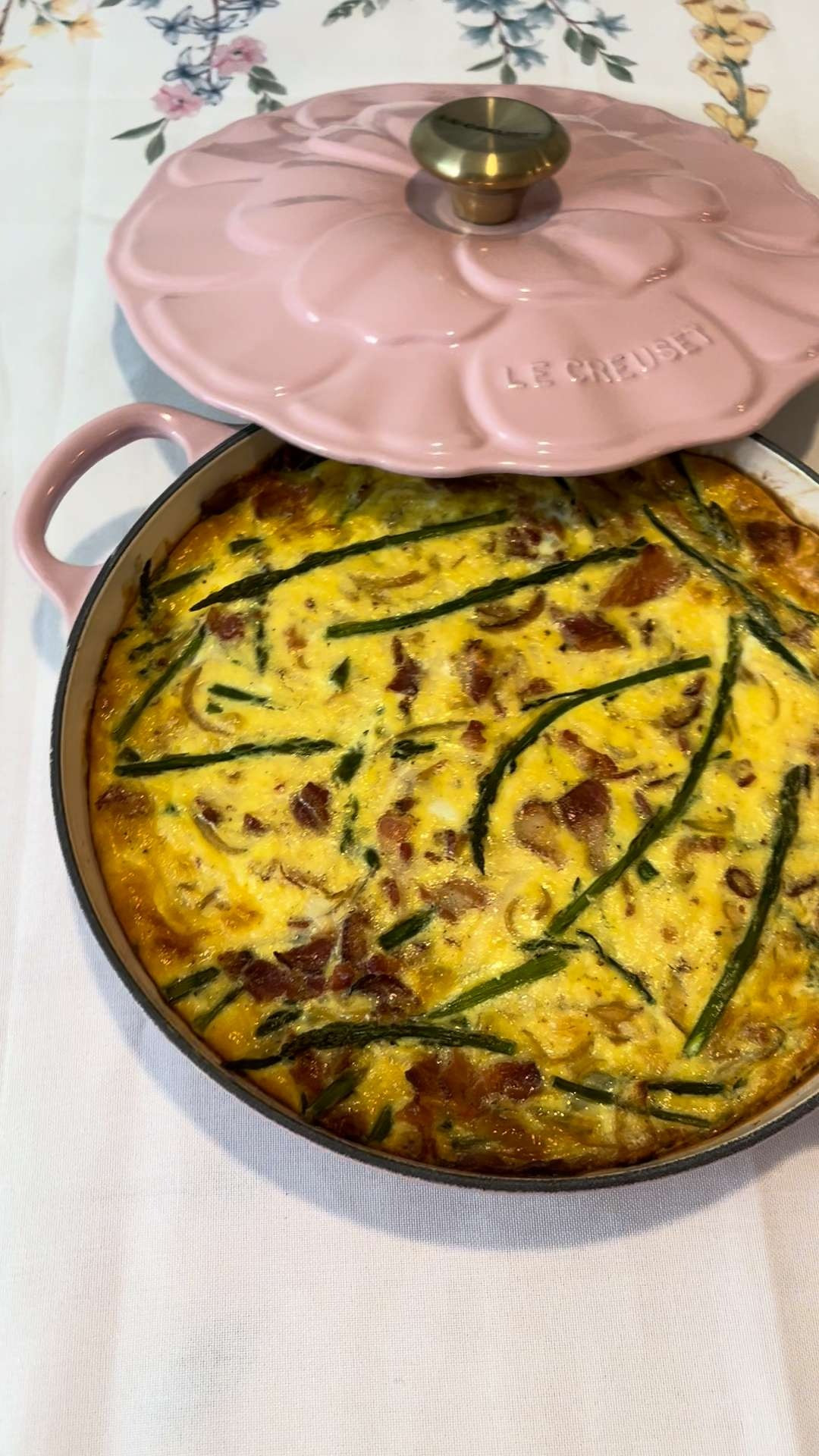 Sharing how delicious my asparagus quiche turned out being baked in this stunning Le Creuset petal braiser. It was the perfect centerpiece while enjoying champagne brunch at home! 

 #LTKdayinmylife #LTKmorningroutine #LTKHome