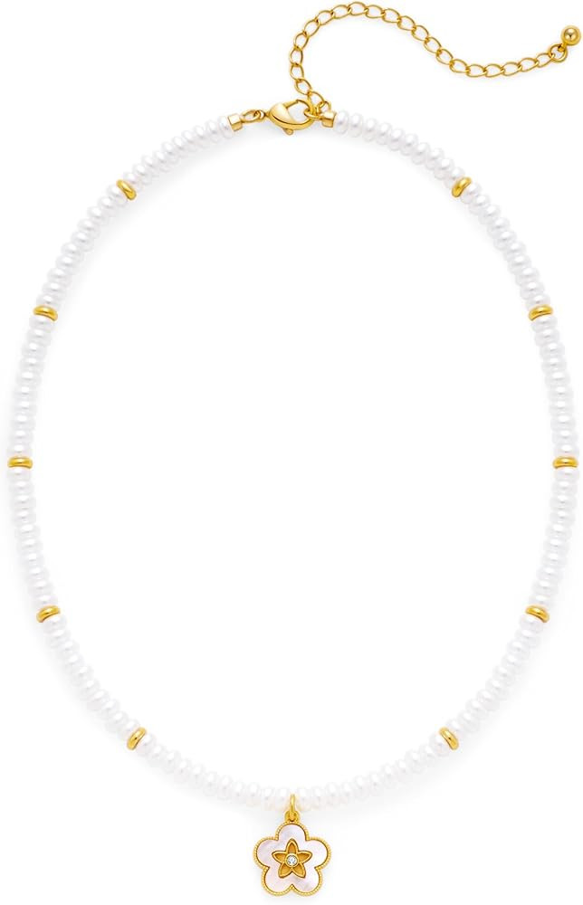 LILIE&WHITE Imitation Pearl Necklace for Women Classic Flower Pendant Necklace Trendy Statement N... | Amazon (US)