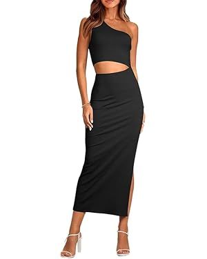 Women's Elegant Bodycon Maxi Dress One Shoulder Pleated Cut Out Long Dress 2023 Cocktail Party Fo... | Amazon (US)