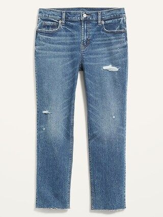 Mid-Rise Distressed Boyfriend Straight Cut-Off Jeans for Women | Old Navy (US)