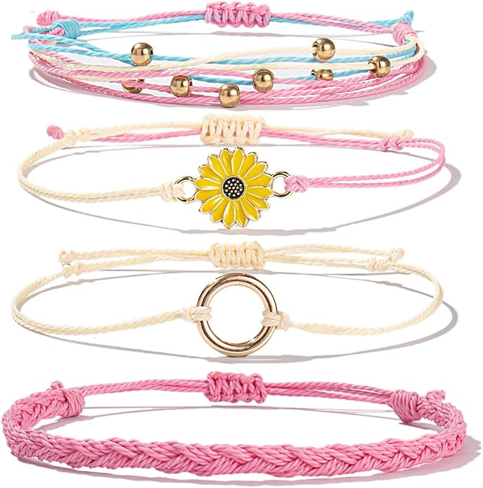 FANCY SHINY Sunflower String Bracelet Handmade Braided Rope Charms Boho Surfer Bracelet for Teen ... | Amazon (US)