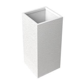 Bloom Square 11"" Wide Planter Pot in Fiberstone Modern Garden Flower Plant Box for Indoor/Outdoor in White, 24 in. Tall | The Home Depot